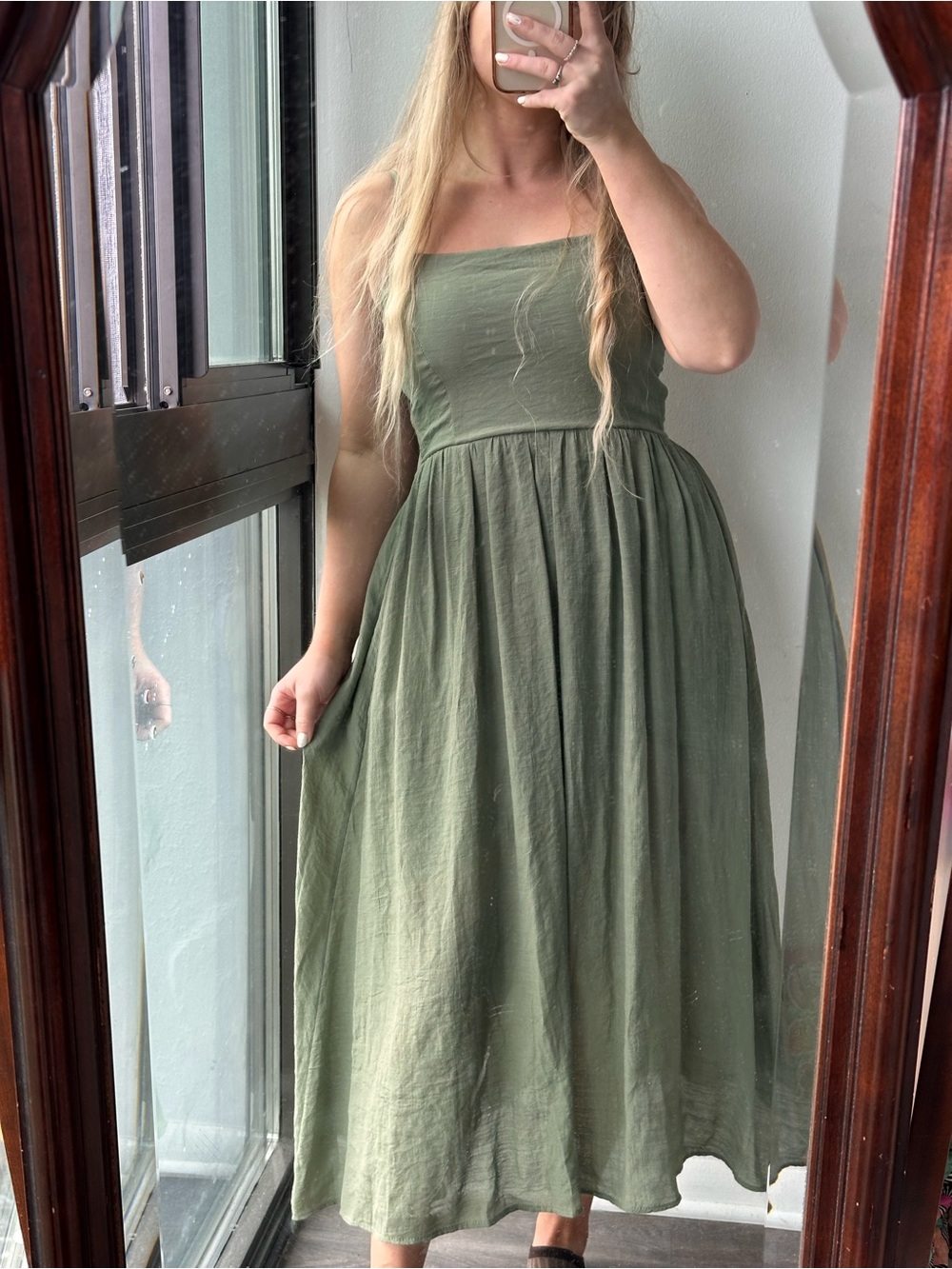 Women's Olive Green A-Line Dress - Picture 3 of 11